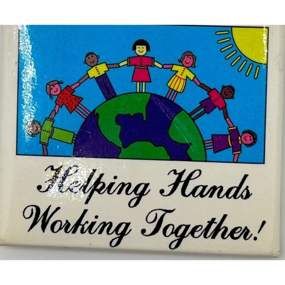 Friendship Is Refrigerator Magnet Vintage Helping Hands Children Earth - Picture 6 of 6